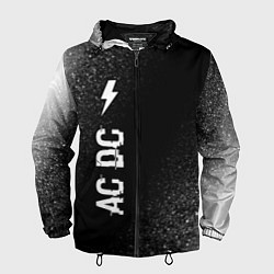 Ветровка с капюшоном мужская AC DC glitch на темном фоне: по-вертикали, цвет: 3D-черный