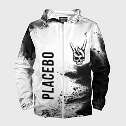 Ветровка с капюшоном мужская Placebo и рок символ на светлом фоне, цвет: 3D-белый