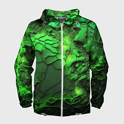 Ветровка с капюшоном мужская Объемная зеленая текстура, цвет: 3D-белый