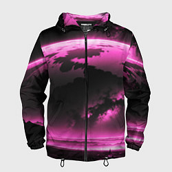 Ветровка с капюшоном мужская Сай фай пейзаж в черно розовых тонах, цвет: 3D-черный