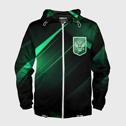 Мужская ветровка Герб РФ зеленый черный фон