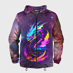 Ветровка с капюшоном мужская Space dragon - neon glow - neural network, цвет: 3D-черный