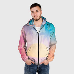 Ветровка с капюшоном мужская Градиентовый летний пейзаж, цвет: 3D-черный — фото 2