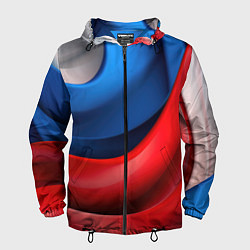 Ветровка с капюшоном мужская Объемная абстракция в цветах флага РФ, цвет: 3D-черный