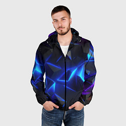 Ветровка с капюшоном мужская Blue dark neon, цвет: 3D-черный — фото 2