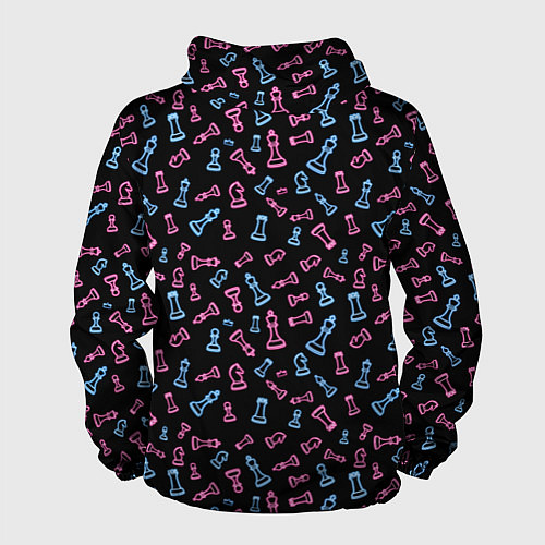 Мужская ветровка Неоновые розовые и голубые шахматные фигуры на чер / 3D-Белый – фото 2