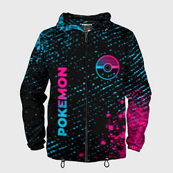 Ветровка с капюшоном мужская Pokemon - neon gradient: надпись, символ, цвет: 3D-черный