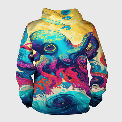 Мужская ветровка Разноцветный осьминог на волнах красок / 3D-Черный – фото 2