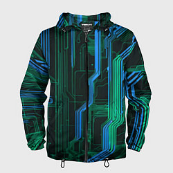 Ветровка с капюшоном мужская Кибер схемы синие, цвет: 3D-черный