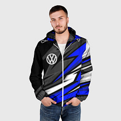 Ветровка с капюшоном мужская Volkswagen - Синяя абстракция, цвет: 3D-белый — фото 2