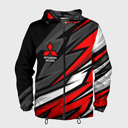 Ветровка с капюшоном мужская Митсубиси - красный спортивный, цвет: 3D-черный