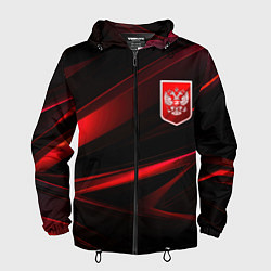 Ветровка с капюшоном мужская Герб России красный и черный фон, цвет: 3D-черный