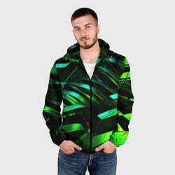 Ветровка с капюшоном мужская Dark green abstract, цвет: 3D-черный — фото 2