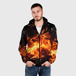 Ветровка с капюшоном мужская Огненная текстура, цвет: 3D-черный — фото 2