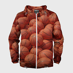Ветровка с капюшоном мужская Узор с баскетбольными мячами, цвет: 3D-белый