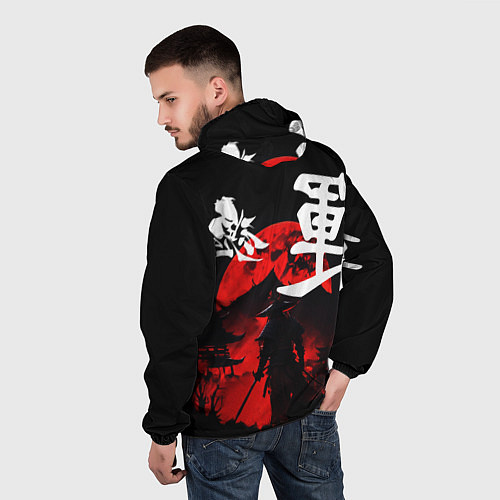 Мужская ветровка Японский самурай и красная луна / 3D-Черный – фото 4