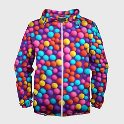 Ветровка с капюшоном мужская Паттерн разноцветные шарики - нейросеть, цвет: 3D-белый