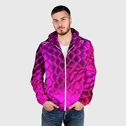 Ветровка с капюшоном мужская Объемные розовые соты, цвет: 3D-белый — фото 2