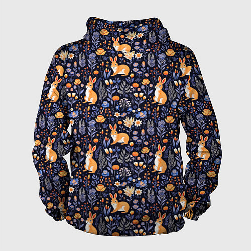 Мужская ветровка Оранжевые зайчики в траве на синем фоне / 3D-Белый – фото 2