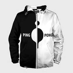 Ветровка с капюшоном мужская Ping-Pong черно-белое, цвет: 3D-белый