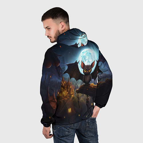 Мужская ветровка Летучая мышка на фоне луны и замка / 3D-Черный – фото 4