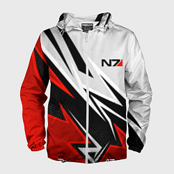 Ветровка с капюшоном мужская N7 mass effect - white and red, цвет: 3D-белый