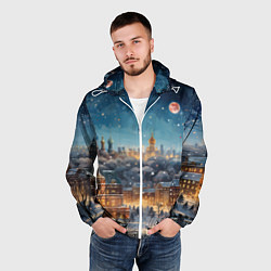 Ветровка с капюшоном мужская Ночной новогодний город, цвет: 3D-белый — фото 2