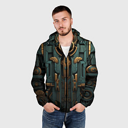 Ветровка с капюшоном мужская Абстрактный узор в египетском стиле, цвет: 3D-черный — фото 2