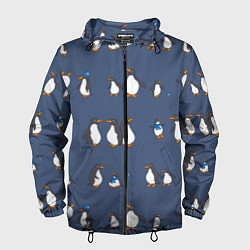 Ветровка с капюшоном мужская Забавное семейство пингвинов, цвет: 3D-черный