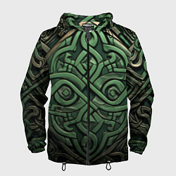 Ветровка с капюшоном мужская Симметричный узор в ирландском стиле, цвет: 3D-черный