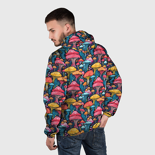 Мужская ветровка Разноцветные грибы причудливый паттерн / 3D-Черный – фото 4