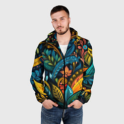 Ветровка с капюшоном мужская Растительный узор в бразильском стиле, цвет: 3D-черный — фото 2