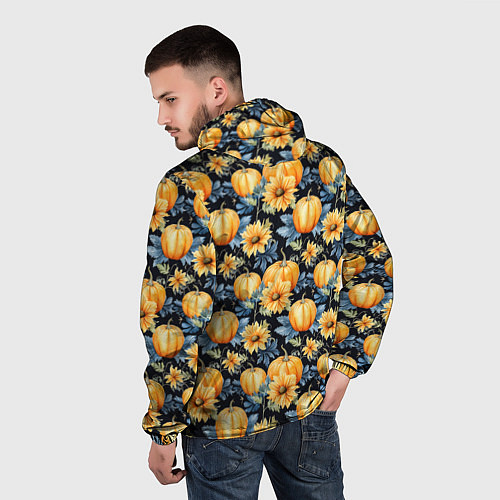 Мужская ветровка Паттерн тыквы и цветы / 3D-Черный – фото 4
