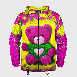 Ветровка с капюшоном мужская Розовый мишка в вязаном свитере, цвет: 3D-черный
