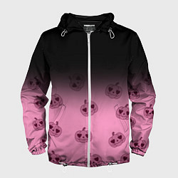 Ветровка с капюшоном мужская Черно-розовый градиент и хэллоуинские тыквы паттер, цвет: 3D-белый
