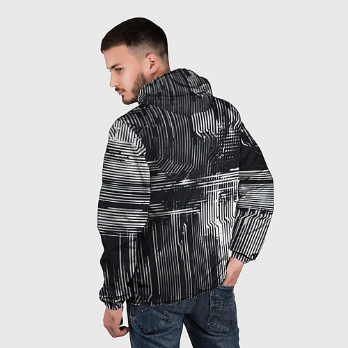 Мужская ветровка Белые полосы на чёрном фоне киберпанк / 3D-Черный – фото 4