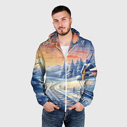 Ветровка с капюшоном мужская Предновогодний восход, цвет: 3D-белый — фото 2