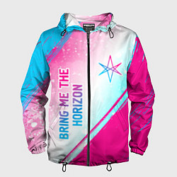 Ветровка с капюшоном мужская Bring Me the Horizon neon gradient style вертикаль, цвет: 3D-черный