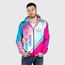 Ветровка с капюшоном мужская Bring Me the Horizon neon gradient style вертикаль, цвет: 3D-черный — фото 2