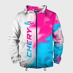 Ветровка с капюшоном мужская Chery neon gradient style по-вертикали, цвет: 3D-черный