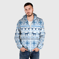 Ветровка с капюшоном мужская Blue sweater with reindeer, цвет: 3D-белый — фото 2