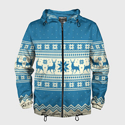 Ветровка с капюшоном мужская Sweater with deer on a blue background, цвет: 3D-черный