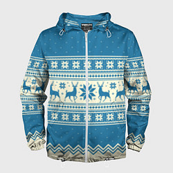 Ветровка с капюшоном мужская Sweater with deer on a blue background, цвет: 3D-белый