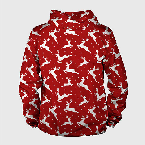 Мужская ветровка Красный паттерн с новогодними оленями / 3D-Белый – фото 2