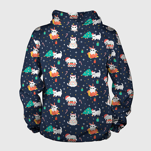 Мужская ветровка Pattern with new years cats / 3D-Черный – фото 2