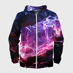 Ветровка с капюшоном мужская Стеклянный камень с фиолетовой подсветкой, цвет: 3D-белый