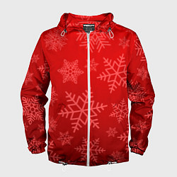 Ветровка с капюшоном мужская Красные снежинки, цвет: 3D-белый