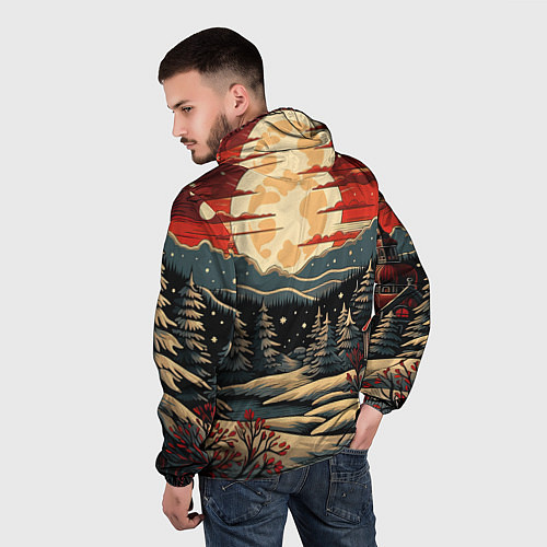 Мужская ветровка Зимнее настроение новогодний рисунок / 3D-Черный – фото 4