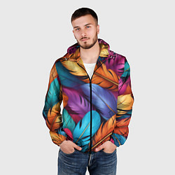 Ветровка с капюшоном мужская Перья паттерн - нейросеть, цвет: 3D-черный — фото 2