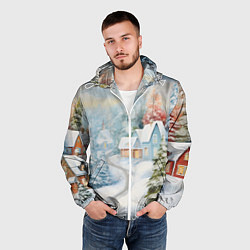 Ветровка с капюшоном мужская Морозная феерия ночи, цвет: 3D-белый — фото 2